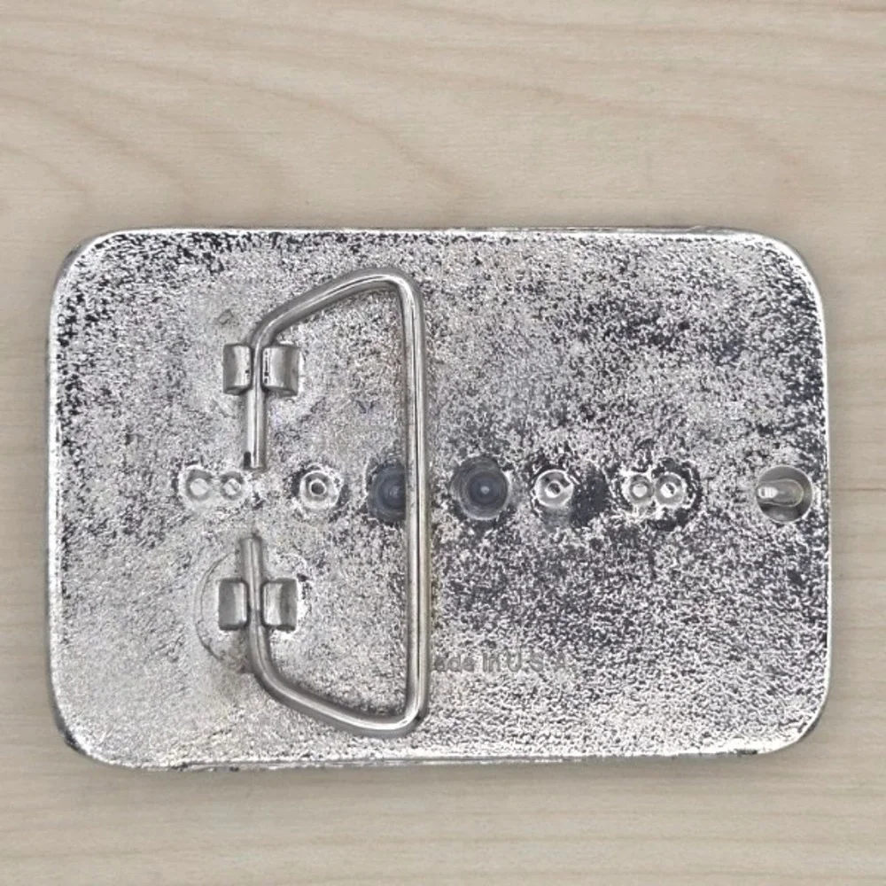 Vintage Western Saddle‎ Buckle Silver Tone Engraved Cowboy Rodeo USA Made